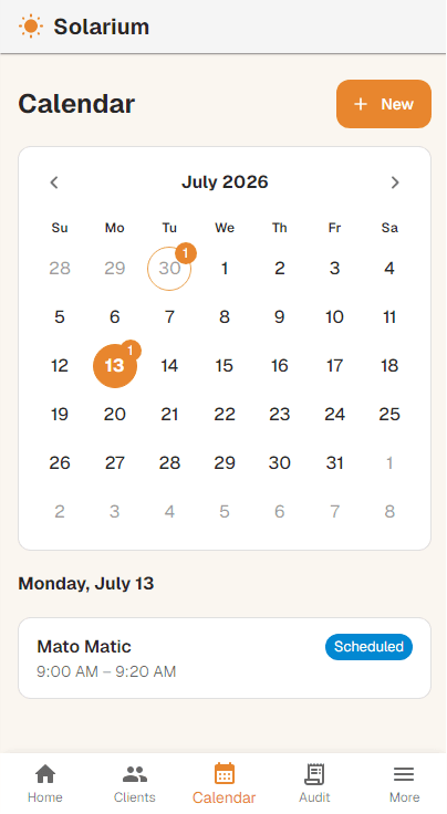 Kalendar s rezervacijama termina solarija