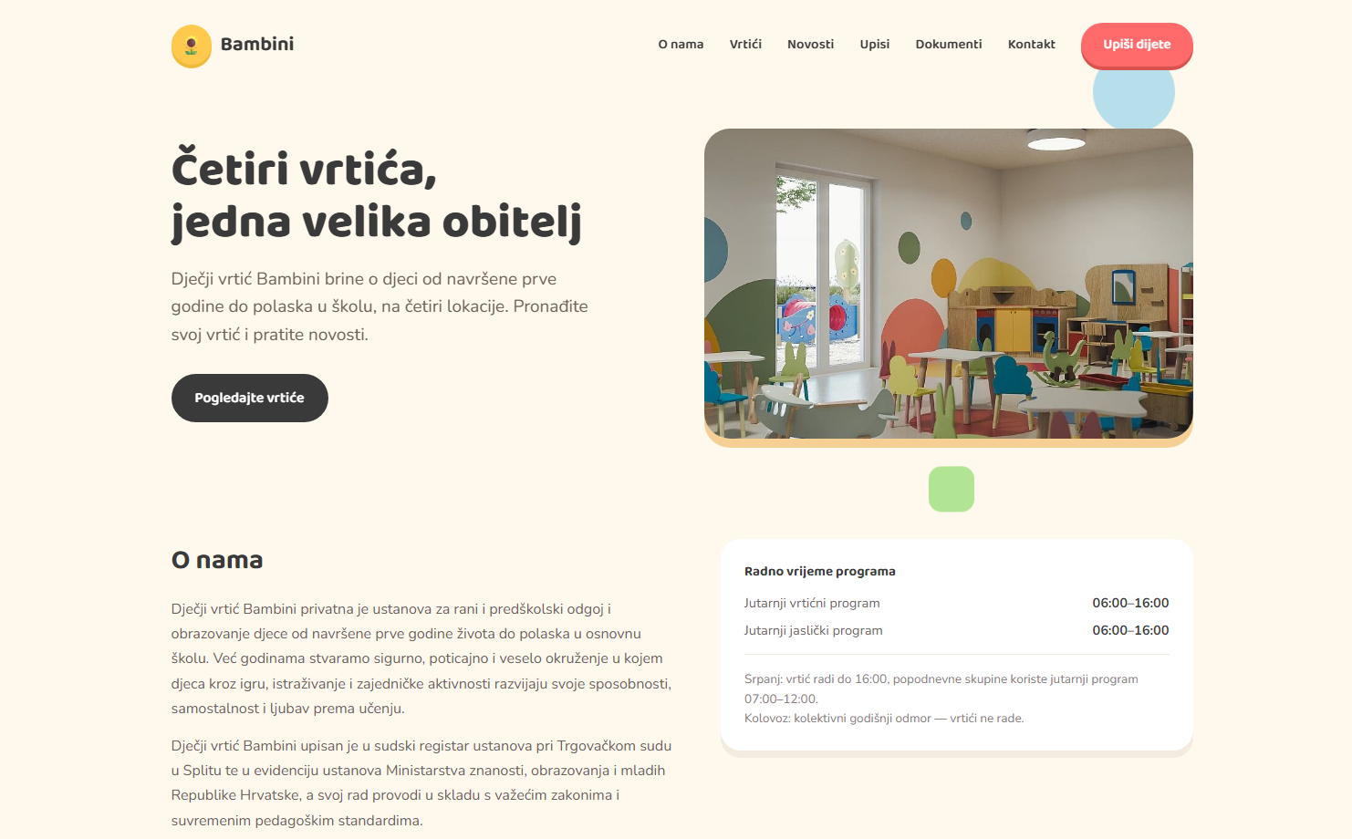 Dječji vrtić Bambini - Web stranica